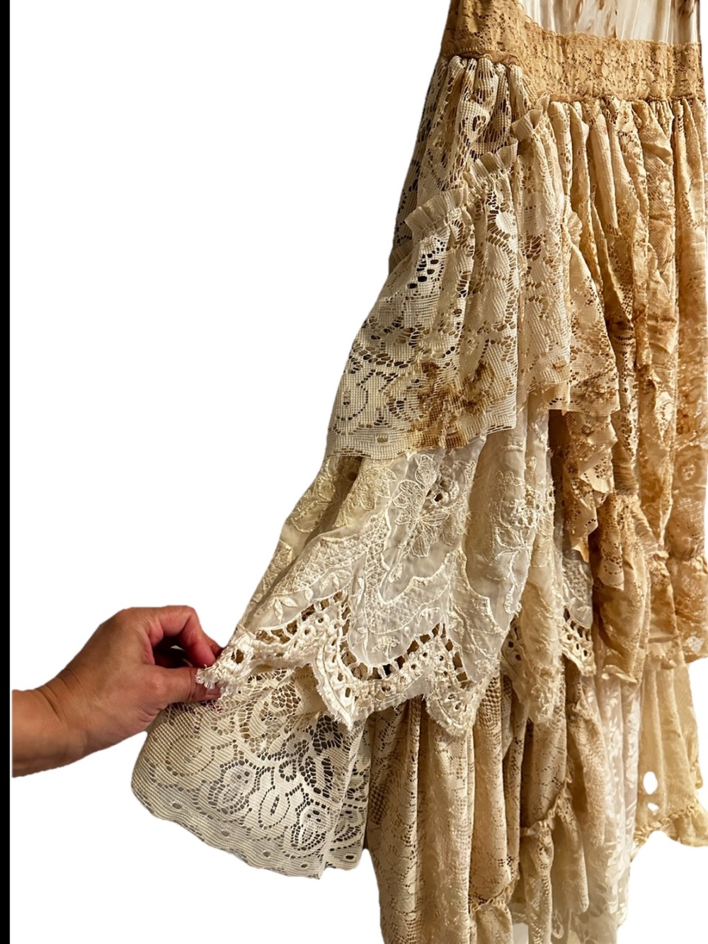 Upcycled shabby chic slip maxi dress Tiered Lace Maxi Dress Boho Festival Sz XL - Picture 3 of 13